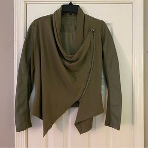 Blank NYC Drape Front Vegan Leather Asymmetrical Zip Knit Olive Jacket Small